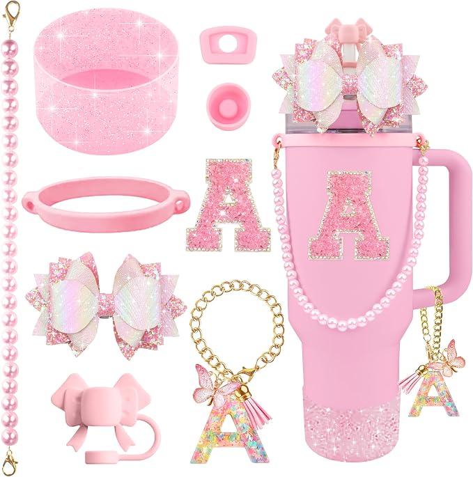 9PCS Pink for Stanley Cup Accessories Set Bling Initials Bow Charms for Stanley by Unknown