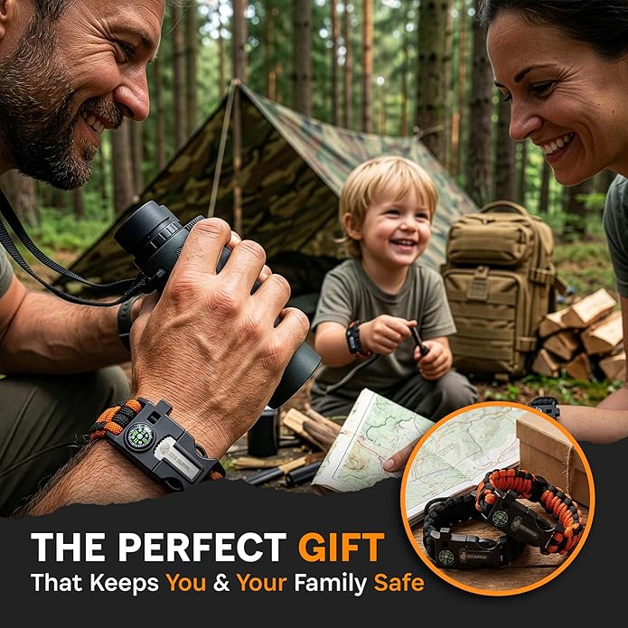 Paracord Bracelet Compass Hiking Survival Kit Emergency Whistle Fire Starter - Image 2
