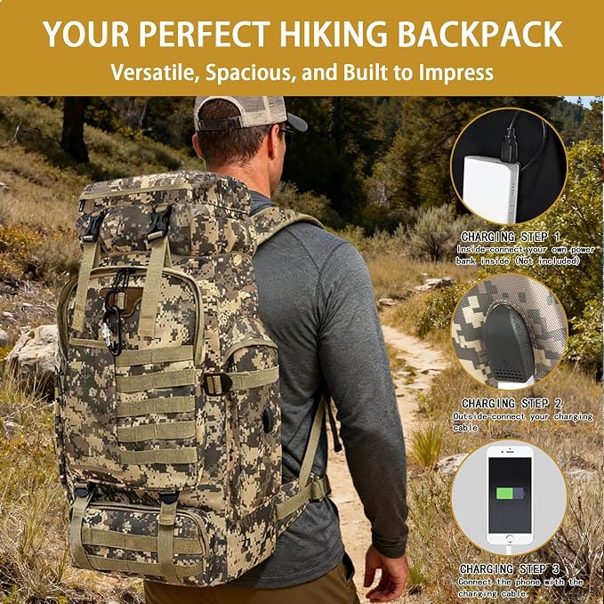 80L Camping Hiking Backpack, Large Military Tactical Backpack - Image 2