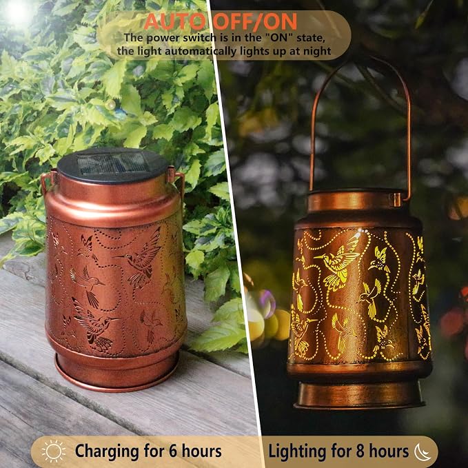 2 Pack Solar Hummingbird Lanterns Outdoor Hanging Decor Lantern, Waterproof - Image 5