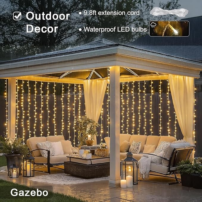JMEXSUSS 600 LED Curtain Lights Outdoor, 9.5ft x 19.6ft Window Hanging Lights - Image 3