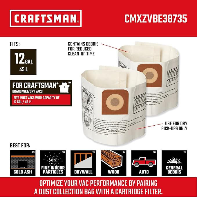 CRAFTSMAN CMXZVBE38735 Genuine Fine Dust Wet Dry Vac Dust Collection Bags - Image 2