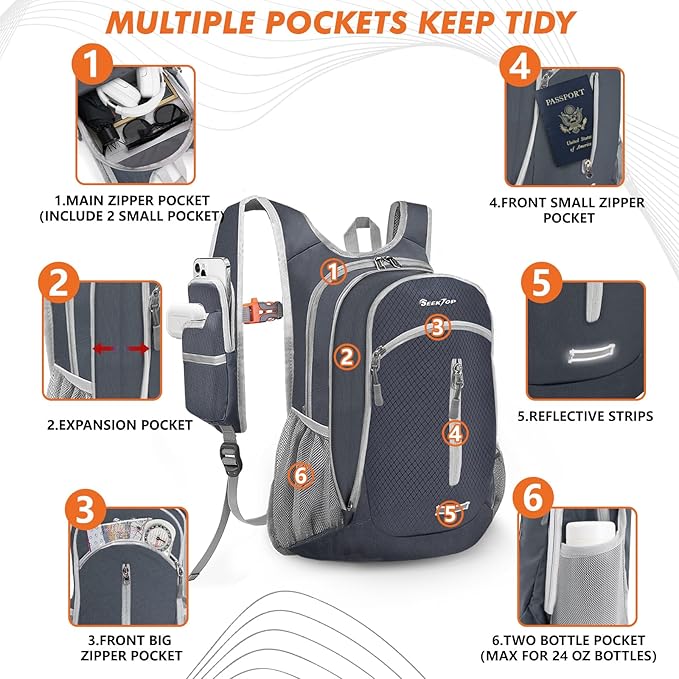 Seektop Small Hiking Backpack Expandable 12L-15L, Lightweight Packable - Image 6