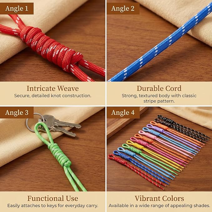 Paracord Keychain Paracord Bag Charm 12pcs Braided Nylon Rope Keychain Cord - Image 5