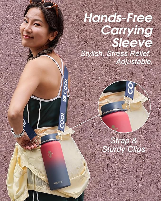Coolflask Water Bottle with Straw, 40 oz Insulated Metal Water Flask with Straw - Image 6