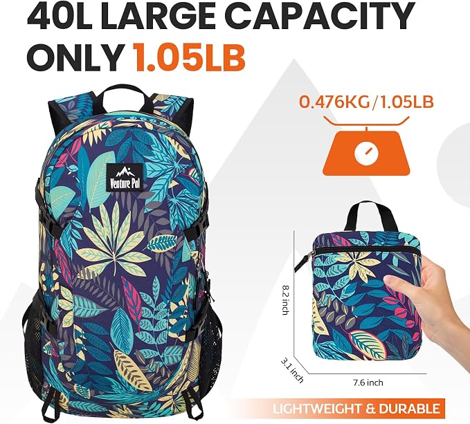 Venture Pal 40L Lightweight Packable Travel Hiking Backpack Daypack - Image 5