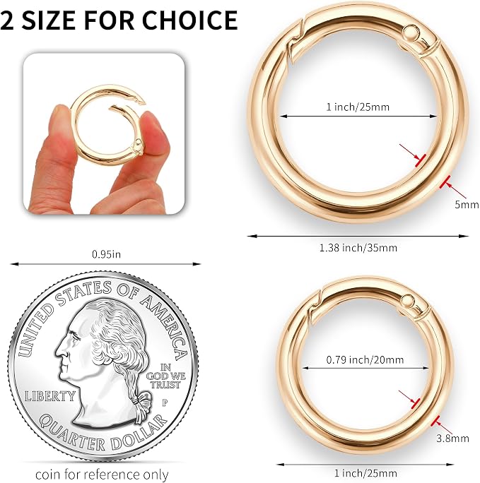Gkeygo Key Ring Clip, 4/5 Inch Keychain Rings, 8 Pack Round Carabiner Clip - Image 4