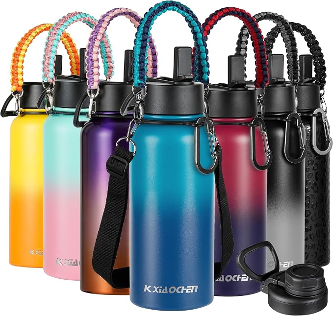 KXIAOCHEN Insulated Water Bottle, Stainless Steel Water Bottle, 2 Lids by KXIAOCHEN