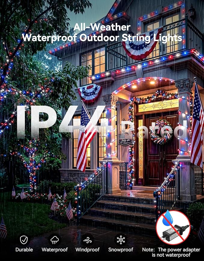 LitHome 4th of July Decorations Outdoor Waterproof, 99FT 300 LED String Lights - Image 4
