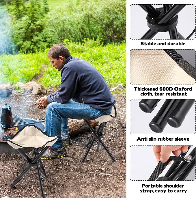 Travel Folding Camping Stool, 14.6 inches Lightweight Outdoor Tripod Chair and - Image 4
