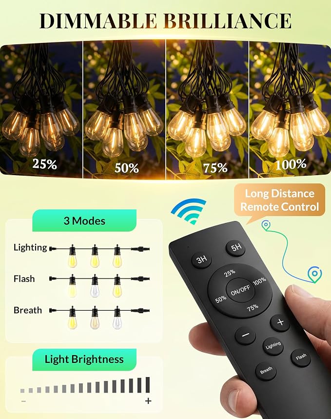 Outdoor String Lights LED Patio-Light - 100Ft Outside Waterproof Dimmable Porch - Image 4