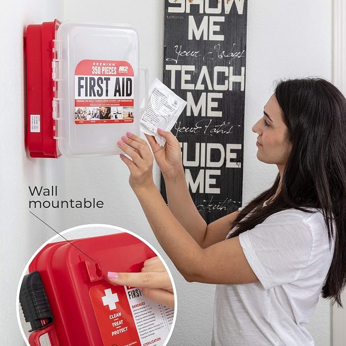 M2 BASICS Professional 350 Piece First Aid Kit, Wall Mountable Dual Layer Hard - Image 8