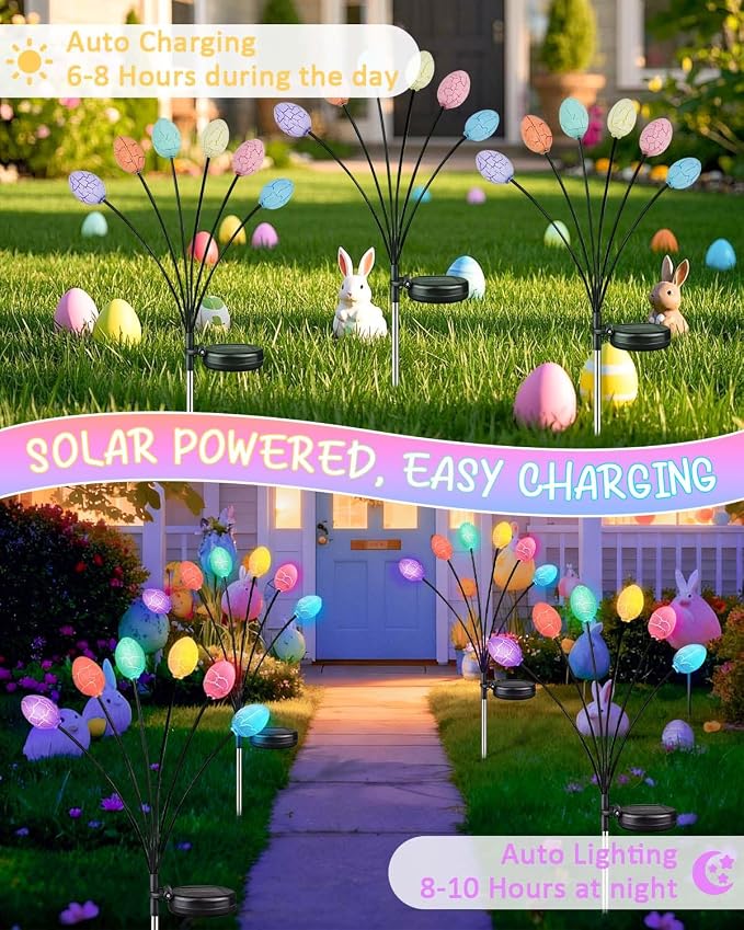Upgraded 4 Pack Solar Easter Egg Lights Outdoor, Colorful Swaying Firefly Lights - Image 4