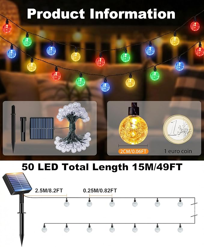 btfarm 2 Pack Solar String Lights Outdoor Waterproof, Total 98 FT 100 LED Solar - Image 2