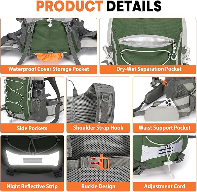 25L Hiking Backpack with Rain Cover Lightweight Hiking Daypack - Image 3