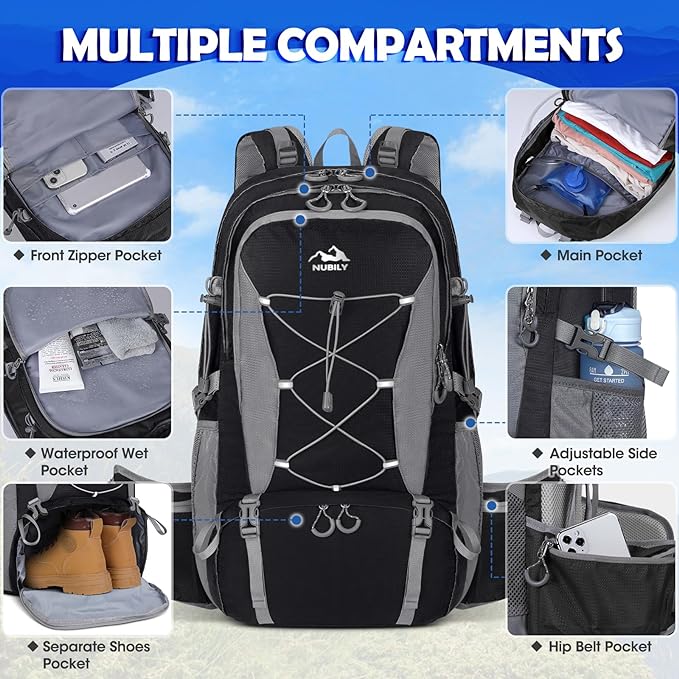 NUBILY 50L Hiking Backpack Waterproof Camping Backpack - Image 4