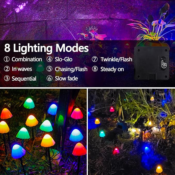 OZS 2PK 32LED 55FT Mushroom Solar Garden Lights Outdoor, Solar String Lights - Image 5