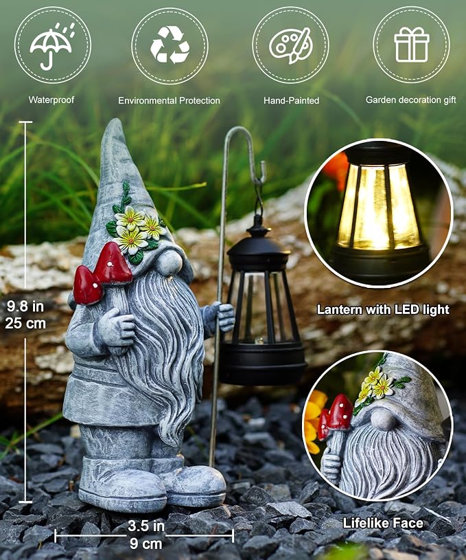 Garden Gnome Statue with Lantern: Outdoor Sculpture Decor - Image 5