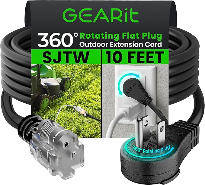 GEARit 10 Ft Extension Cords 16/3 Gauge 360° Rotating Plug Outdoor/Indoor SJTW by GEARit
