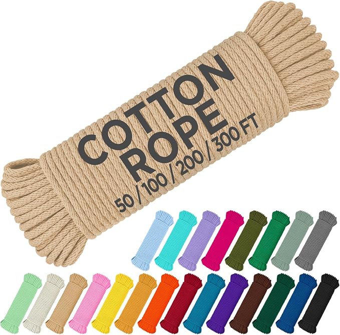 TECEUM Cotton Rope 3/16” – 50 FT – Strong All-Purpose Braided Rope – Natural by TECEUM