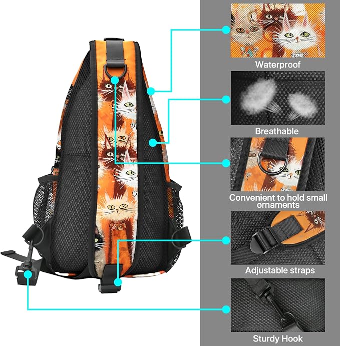 FyLybois Cat Sling Bag for Women Lightweight Crossbody Backpack Casual Daypack - Image 4