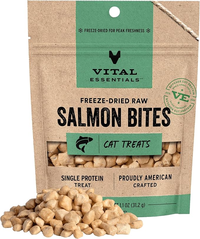 Vital Essentials Freeze Dried Cat Treats | Salmon Bites, Single Protein | by VitalEssentials