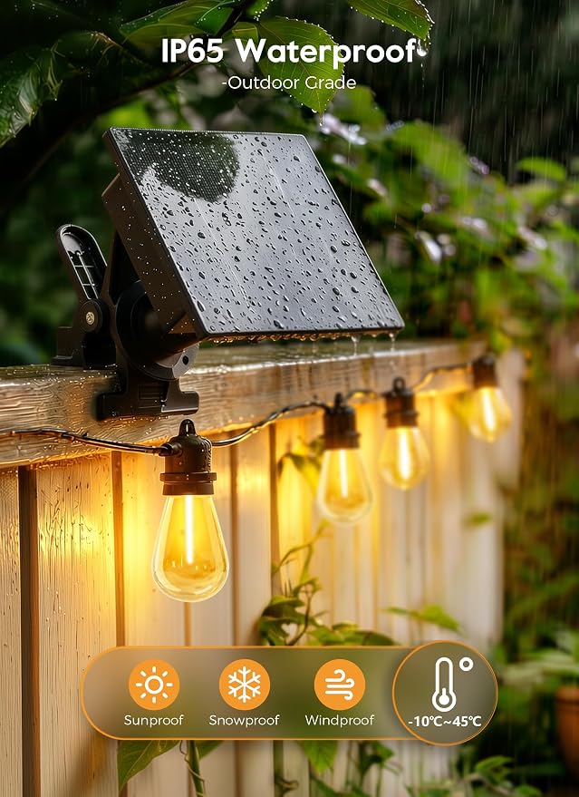 Minetom 34FT Solar String Lights Outdoor Waterproof, 9 LED S14 Shatterproof Bulb - Image 3