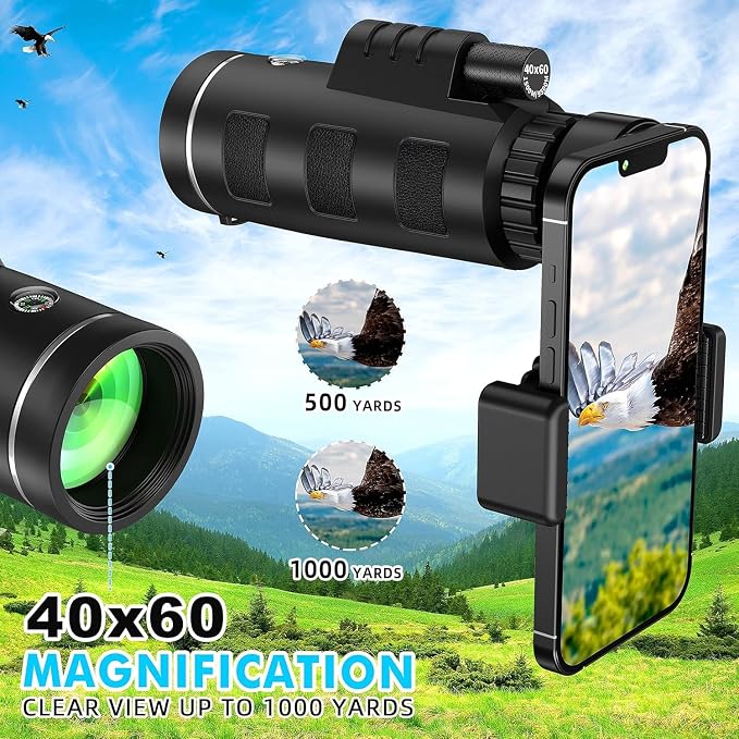 Monocular Telescope 40x60 with Smartphone Adapter, Telescope - Image 4