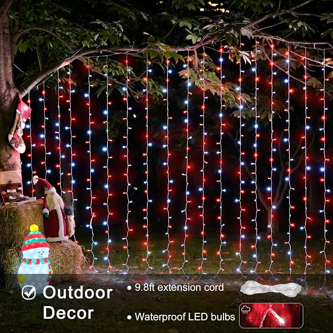 JMEXSUSS 300LED Red and White Christmas Curtain Lights - Image 2