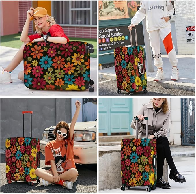 ANNA QUEEN Colorful Flower Luggage Cover, Retro Floral Suitcase Protector - Image 6