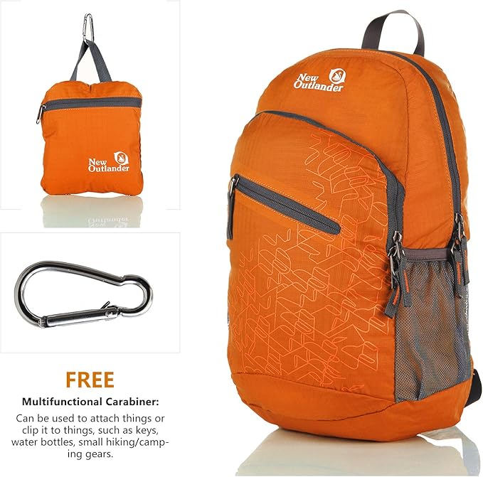 Outlander Packable Handy Lightweight Travel Hiking Backpack Daypack-Orange - Image 2