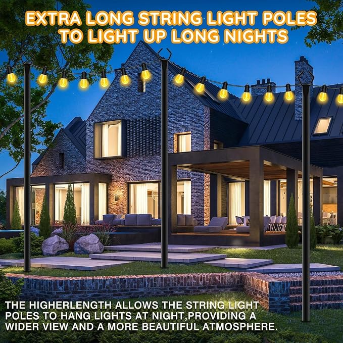 AHRLHR 6 Pack String Light Poles, Outdoor String Light Pole 10 ft Forked Metal - Image 8