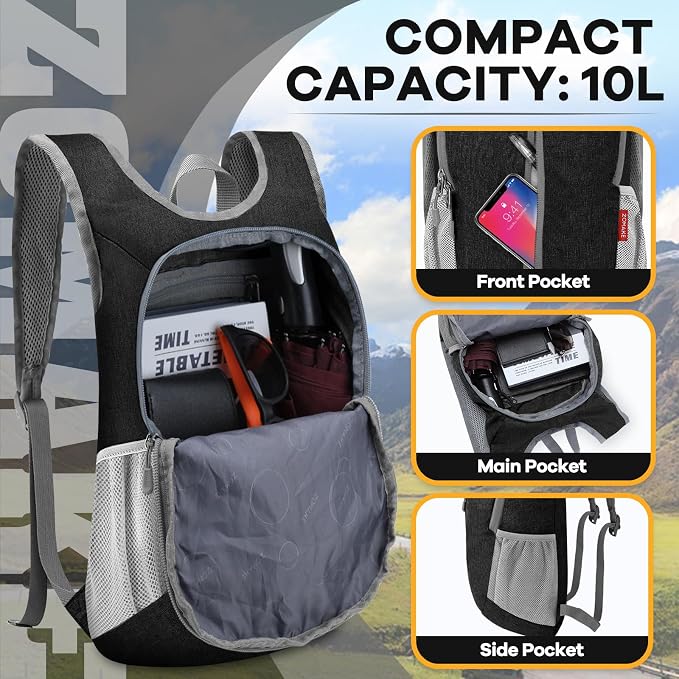 ZOMAKE 10L Ultra Lightweight Packable Backpack, Small Daypack Light Foldable - Image 3