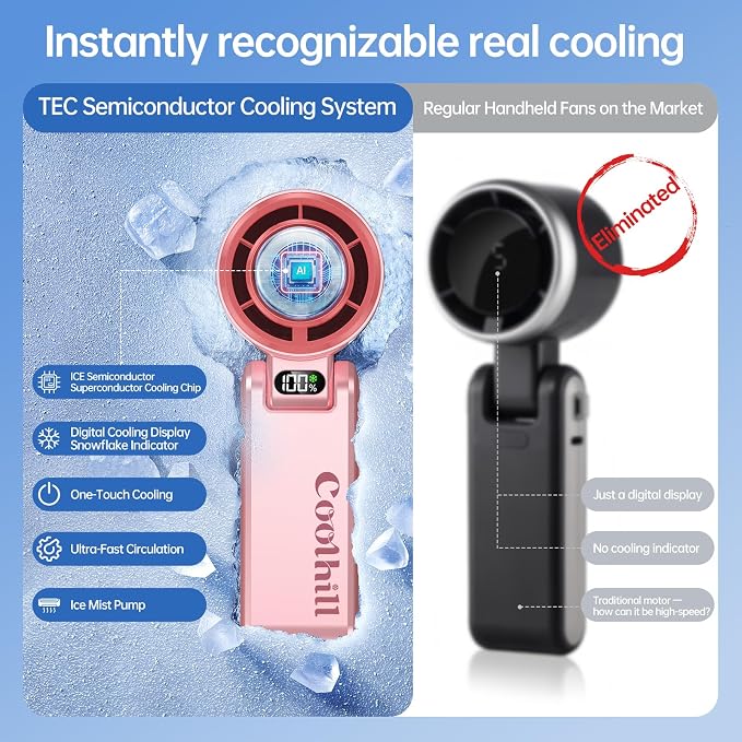 Handheld Portable Fan with Ice Cooler: 100-Speed 5500mAh Rechargeable Handheld - Image 9