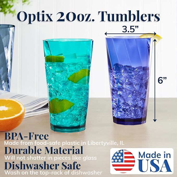US Acrylic Optix Plastic Reusable Drinking Glasses 20oz Water Cups in Coastal - Image 2