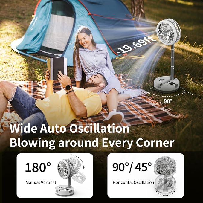 Socool 40000mAh Battery Operated Foldable Fan, Rechargeable Standing Fan - Image 4
