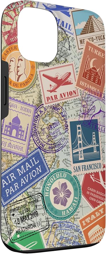 World Map Travel Passport Stamps Postage Stamp Case - Image 3