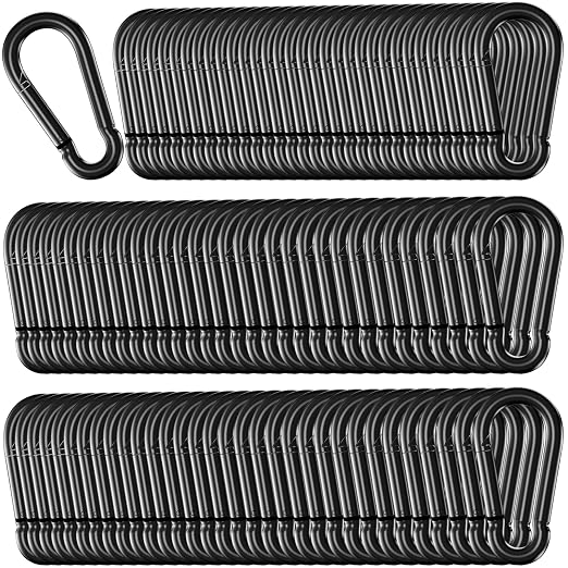100 Pack 2" Spring Snap Hook Carabiners, M5 Galvanized Steel Black Small by SEUNGCH