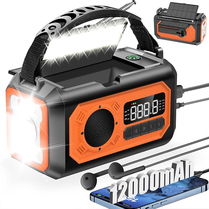 44400mWh/12000mAh Emergency Weather Radio, Hand Crank Radio Solar Radio by UYEIKMLOP
