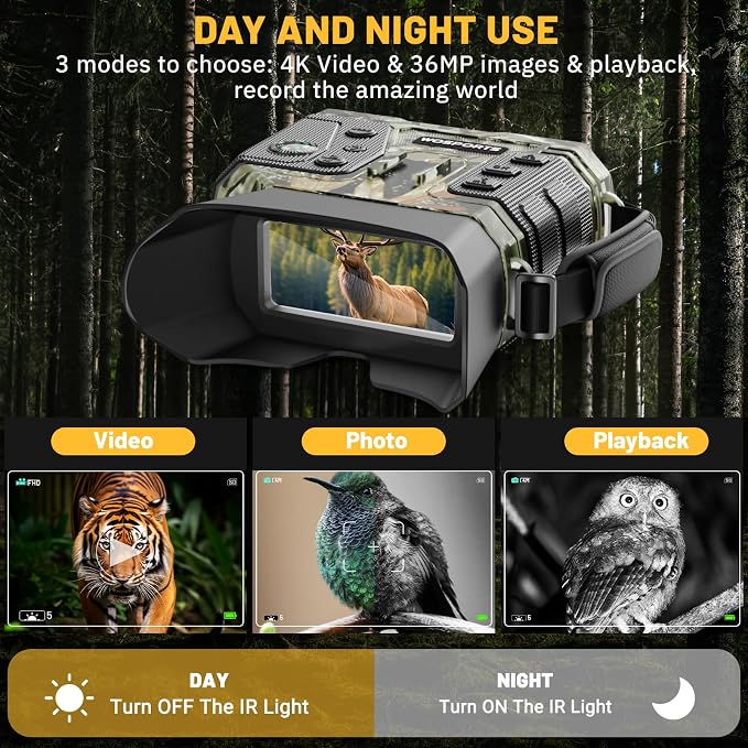 WOSPORTS 4K Infrared Night Vision Goggles – 1300FT Range, 8X Digital Zoom - Image 2