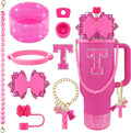 9PCS Hot Pink for Stanley Cup Accessories Set Bling Initials Bow Charms for by Unknown