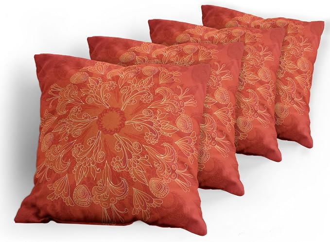 Ambesonne Red Mandala Throw Pillow Cushion Case Pack of 4, Vibrant Colored - Image 5