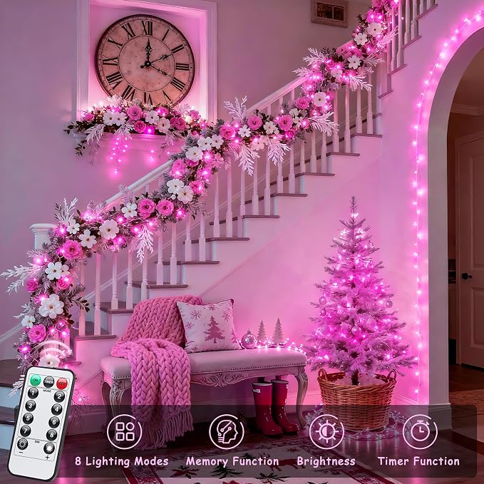 JMEXSUSS 33ft 100 LED Pink Battery Operated Lights - Image 3