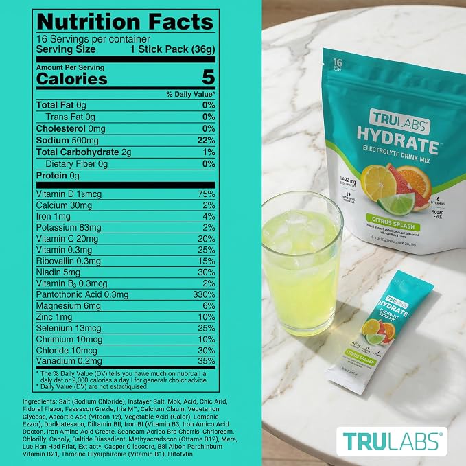 TRULABS Hydrate Electrolyte Drink Mix – Citrus Splash Flavor, Sugar-Free - Image 7