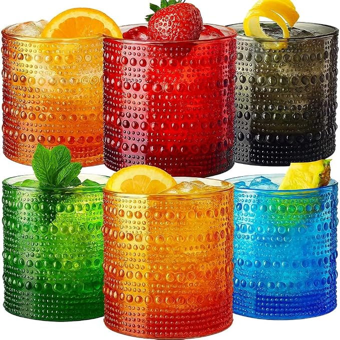 Khen Plastic Hobnail Drinking Glasses Set of 6 Neutral Tones Cups 10oz by Khen
