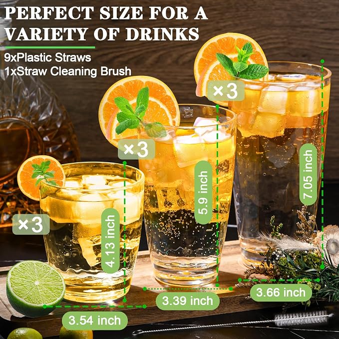 9 Pcs Plastic Drinking Tumblers Set of 14/18/24 oz, Acrylic Drinking Glasses - Image 2