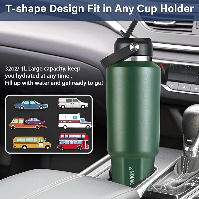 HYDROWION 32 oz Insulated Water Bottle, Car Water Bottle Holder - Image 2