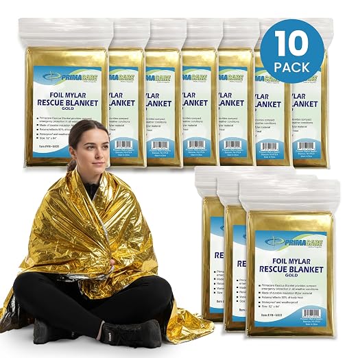 Primacare FB-6831 Emergency Mylar Thermal Blankets – 10 Pack, Waterproof - Image 3