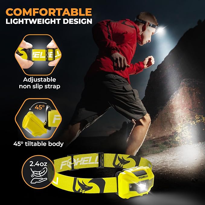 Foxelli USB‑C Rechargeable LED Headlamp – Ultra‑Light 2.4 oz & - Image 4