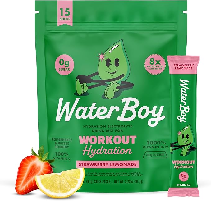 Waterboy Workout Hydration | 2, 960mg Sugar Free Electrolyte Powder Packets | by WaterBoy